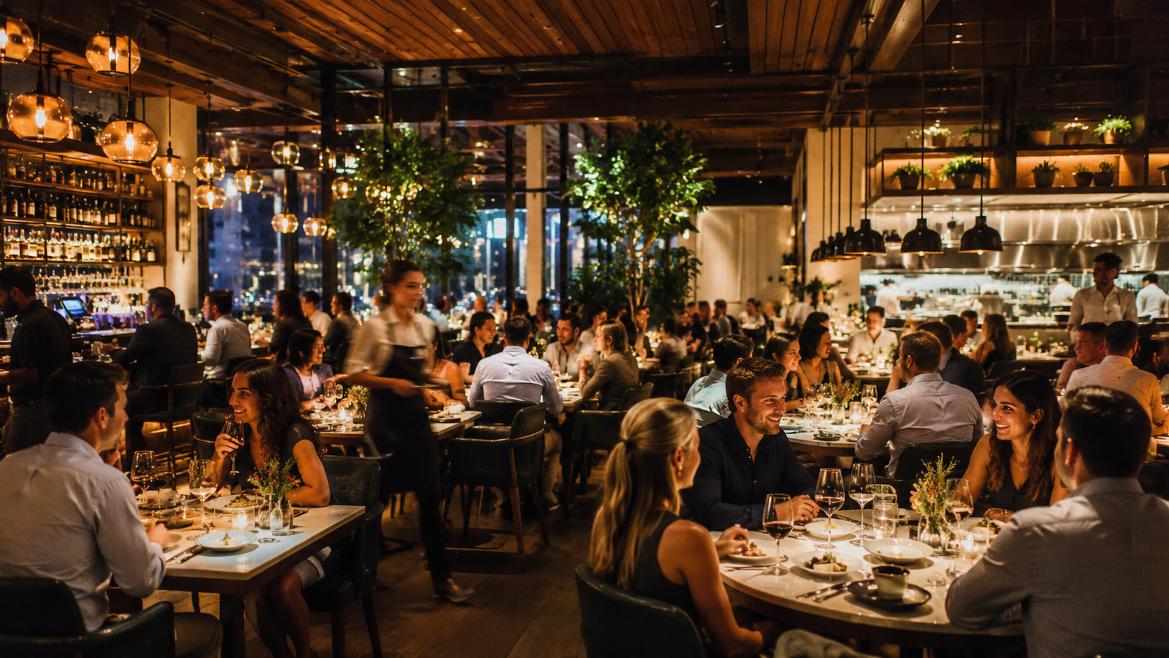 Marketing para restaurantes: sala de un restaurante lleno de comensales