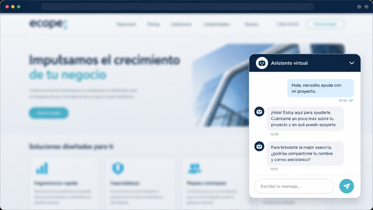 Chatbot con IA atendiendo a un visitante en la web de una empresa